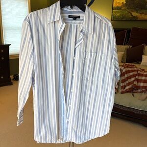 Woman’s Oversized Casual Blue Striped Shirt